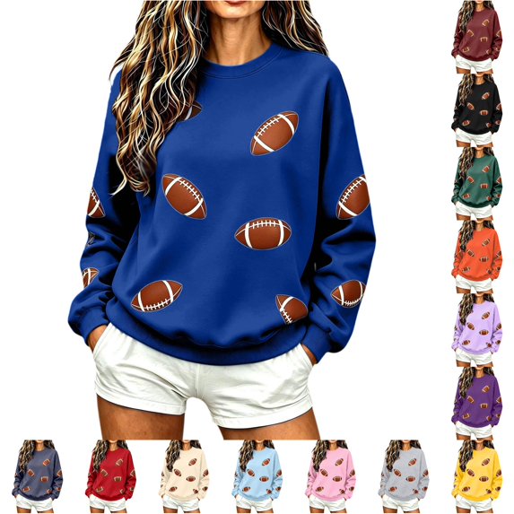 WERYOUNG Womens Game Day Sweatshirt Long Sleeve Crew Neck Football Graphic Pullover Fall Winter Daily Wear Relaxed Fit Sweatshirt For Women,Size M