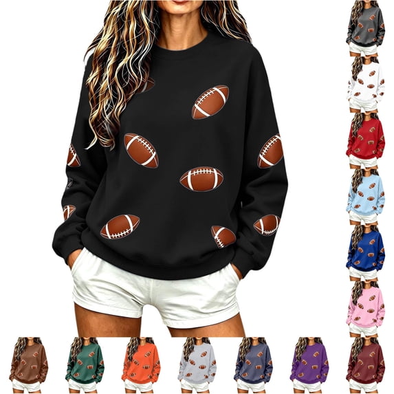 WERYOUNG Womens Game Day Sweatshirt Long Sleeve Crew Neck Football Graphic Pullover Fall Winter Daily Wear Relaxed Fit Sweatshirt For Women,Size XL