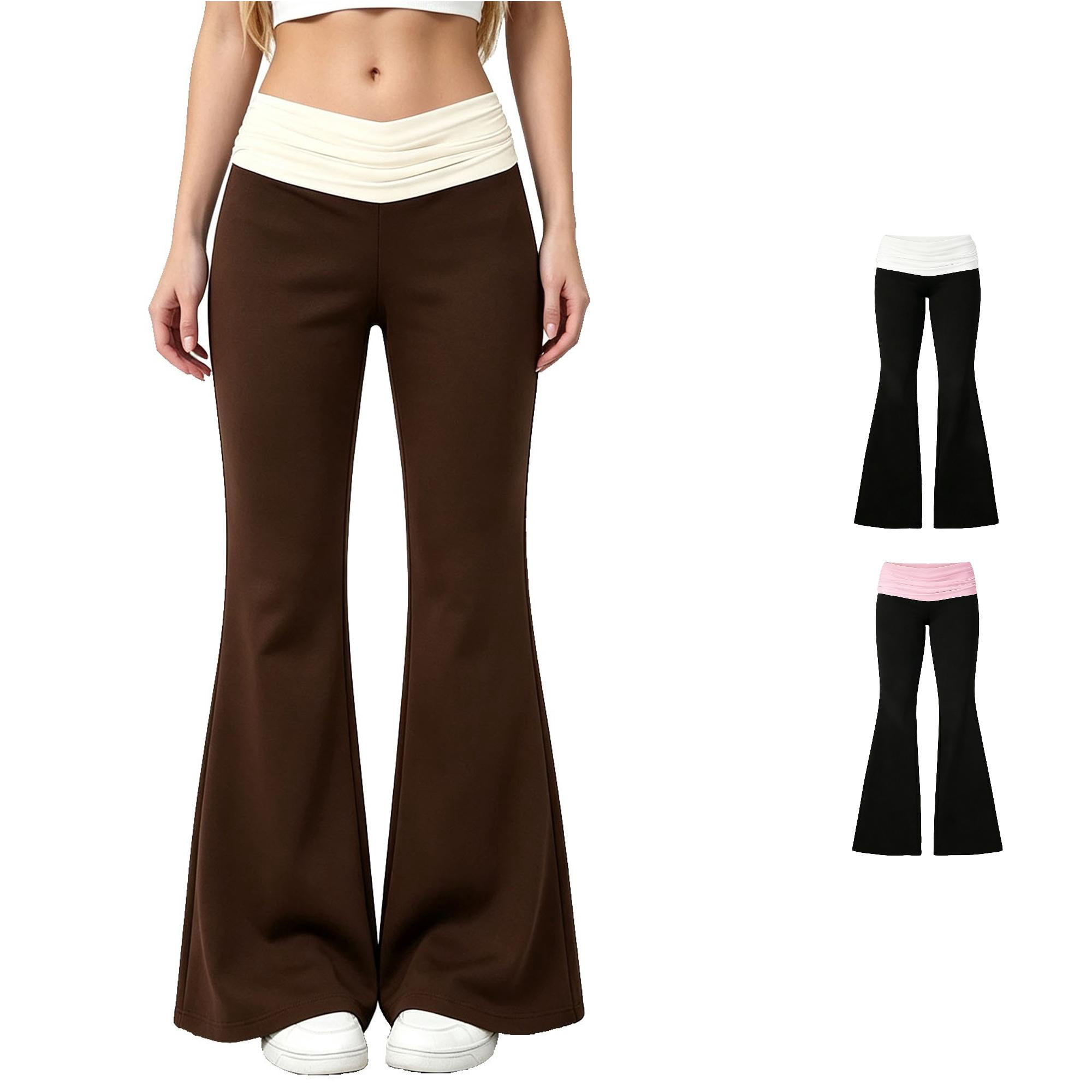 Low Rise Flared WERYOUNG Womens Pants Low Rise Pleated Waist Stretch Flared Leg ...