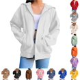 thumbnail image 1 of WERYOUNG Zip Up Hoodies For Women Casual Solid Color Hooded Long Sleeved Sweatshirts With Zipper Pocket Fall Winter Stylish Top XXL, 1 of 7