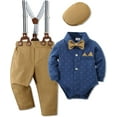 thumbnail image 1 of WESIDOM Baby Boy Clothes 0-18M Newborn Infant Gentleman Outfit, Shirt+Bowtie+Beret+Suspender Pant Baby boy Suit Clothing Set, 1 of 16