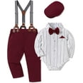 thumbnail image 1 of WESIDOM Baby Boy Clothes 0-18M Newborn Infant Gentleman Outfit, Shirt+Bowtie+Beret+Suspender Pant Baby boy Suit Clothing Set, 1 of 16