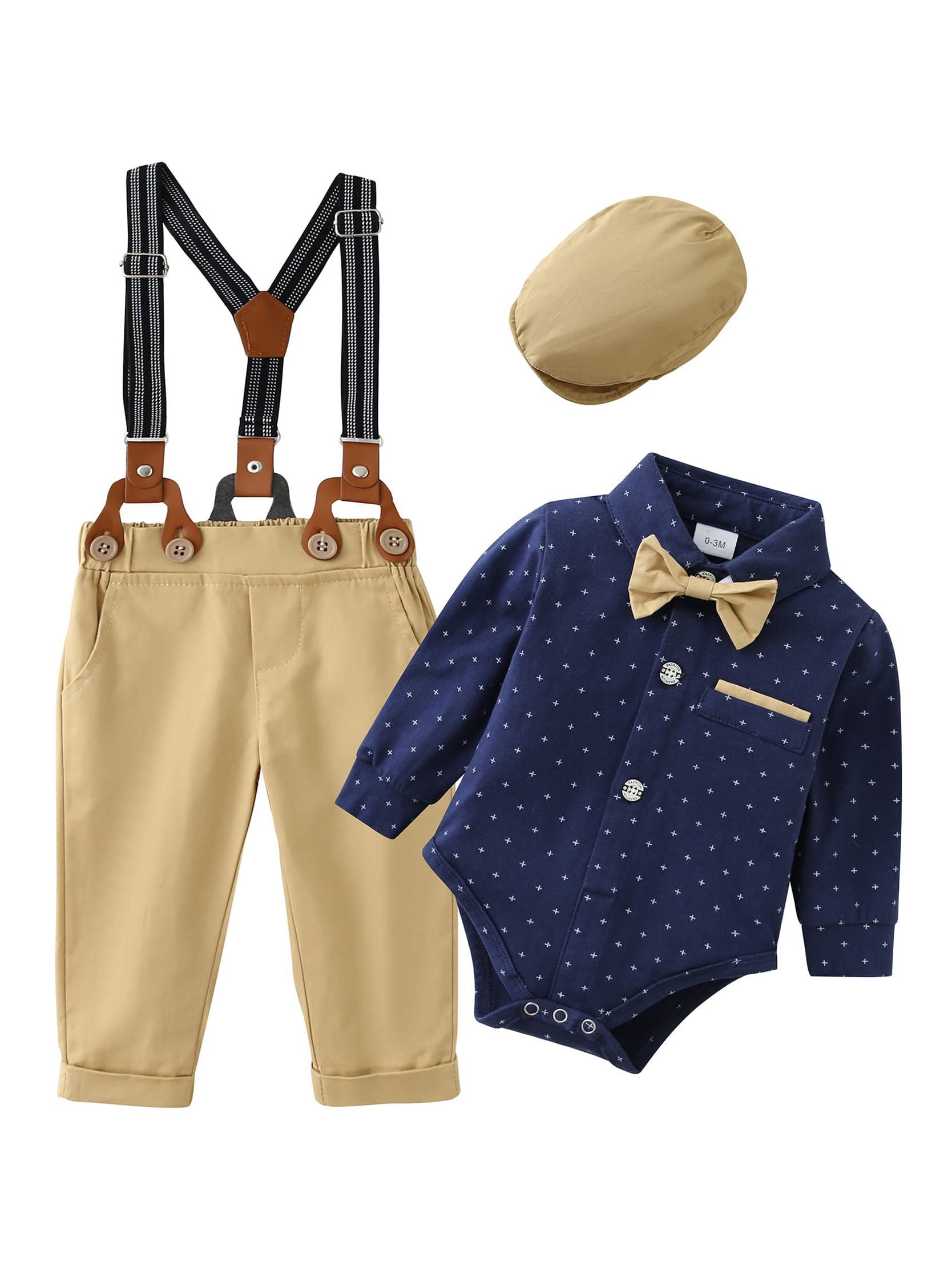 WESIDOM Baby Boy Clothes Gentleman Outfits Blue Brown Infant Tuxedo Long Sleeve 0-24 Months