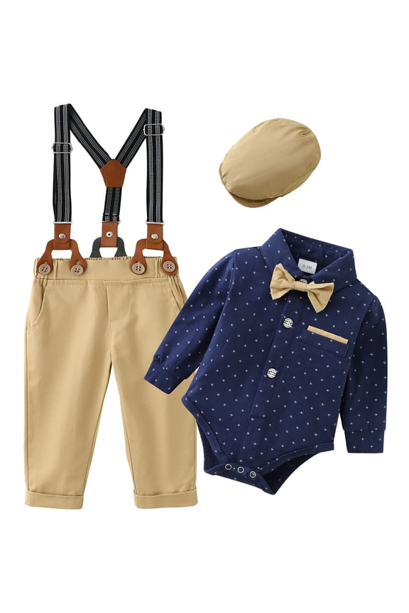 Baby Boy Clothes Gentleman Outfits Blue Brown Infant Tuxedo Long Sleeve 0-24 Months