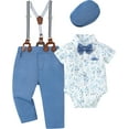 thumbnail image 1 of WESIDOM Baby Boy Clothes Suit 0-24M Infant Gentleman Wedding Outfit, Shirt+Bowtie+Beret+Suspender Pants Clothing Set, 1 of 16