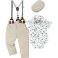 thumbnail image 1 of WESIDOM Baby Boy Clothes Suit 0-24M Infant Gentleman Wedding Outfit, Shirt+Bowtie+Beret+Suspender Pants Clothing Set, 1 of 16