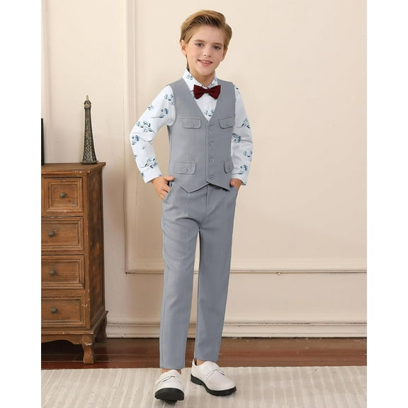 WESIDOM Boy Clothes Suit Formal Dress Shirt Vest Bowtie Suspender Pants Kids Tuxdeo Gentleman Wedding Party Outfits Set