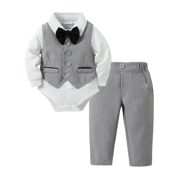 WESIDOM Infant Boy Clothes 0-18 Months Infant Gentleman Outfits Dress Shirt Bowtie Vest Pants 4pcs