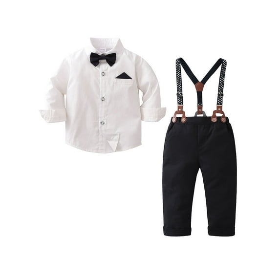 WESIDOM Infant Boy Clothes Formal Suits Shirt Bowtie Suspender Pants Outfit 3PCS 1-5T Cotton Fabric