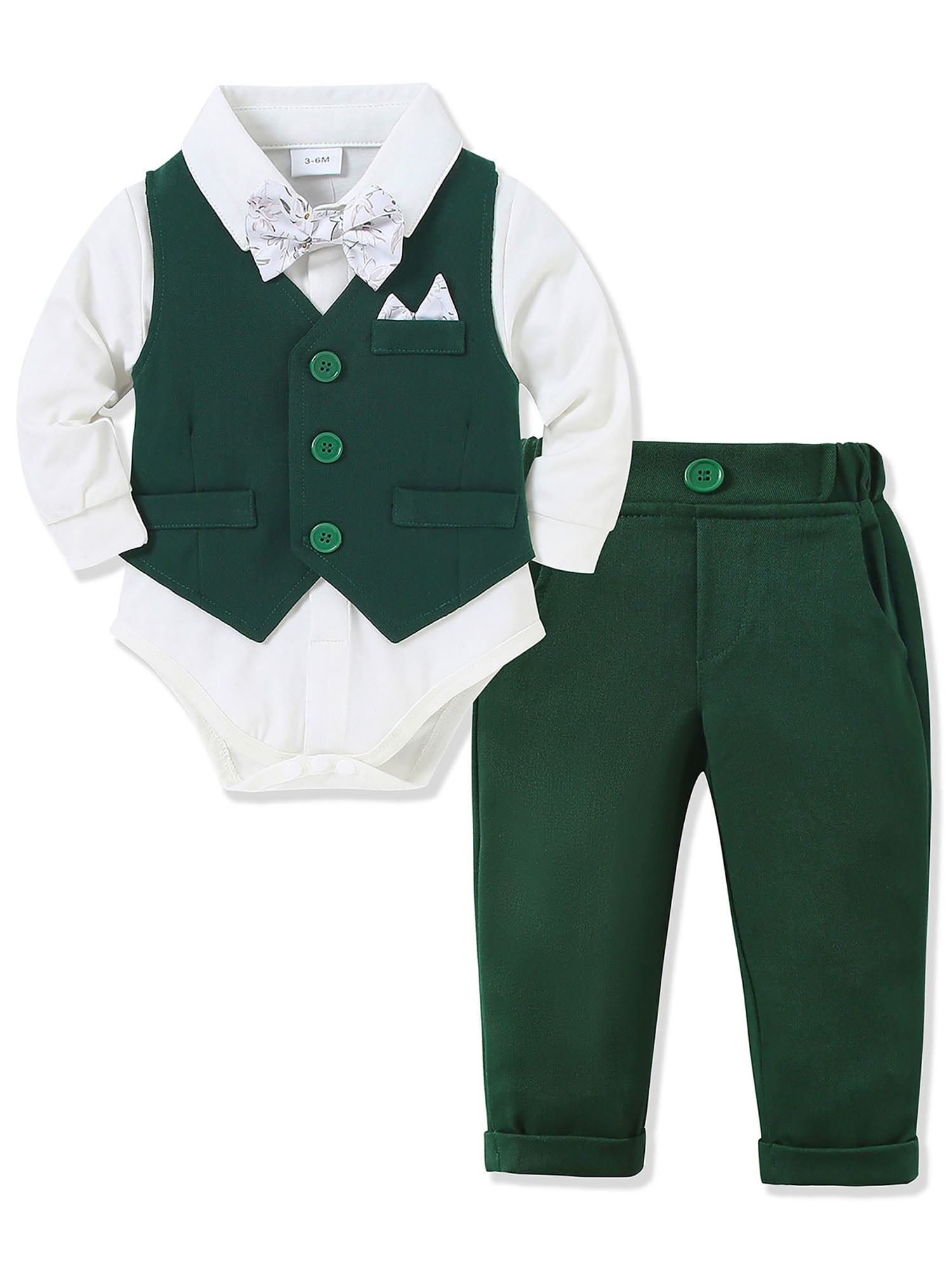 WESIDOM Infant Boy Toddler Newborn Clothes 0-18M Gentleman Outfit Dress Shirt Vest Bowtie Pants 4pcs