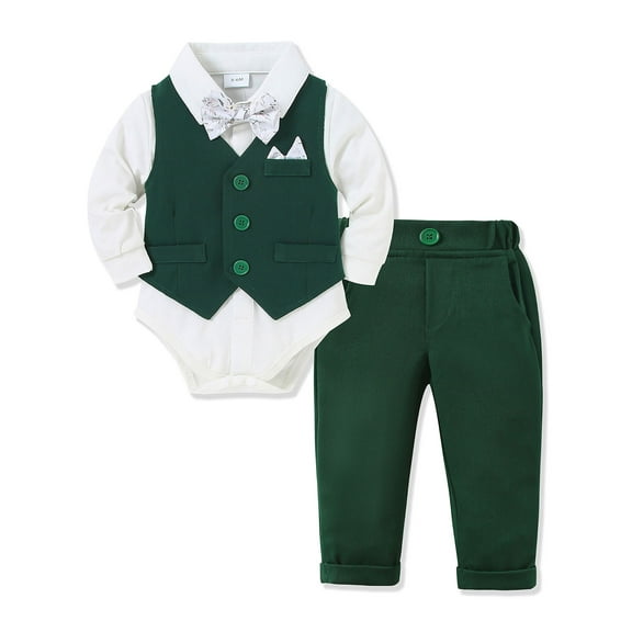 WESIDOM Infant Boy Toddler Newborn Clothes 0-18M Gentleman Outfit Dress Shirt Vest Bowtie Pants 4pcs