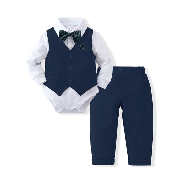WESIDOM Infant Boy Toddler Newborn Clothes Outfit Dress Shirt Vest Bowtie Pants Formal 4pcs 0-24M
