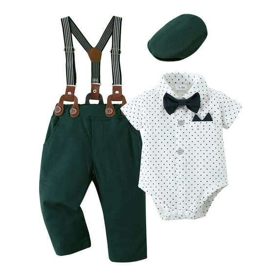 WESIDOM Infant Boys Toddler Gentleman Formal Outfit Suspender Pants Bowtie Beret Hat 0-24M 3pcs