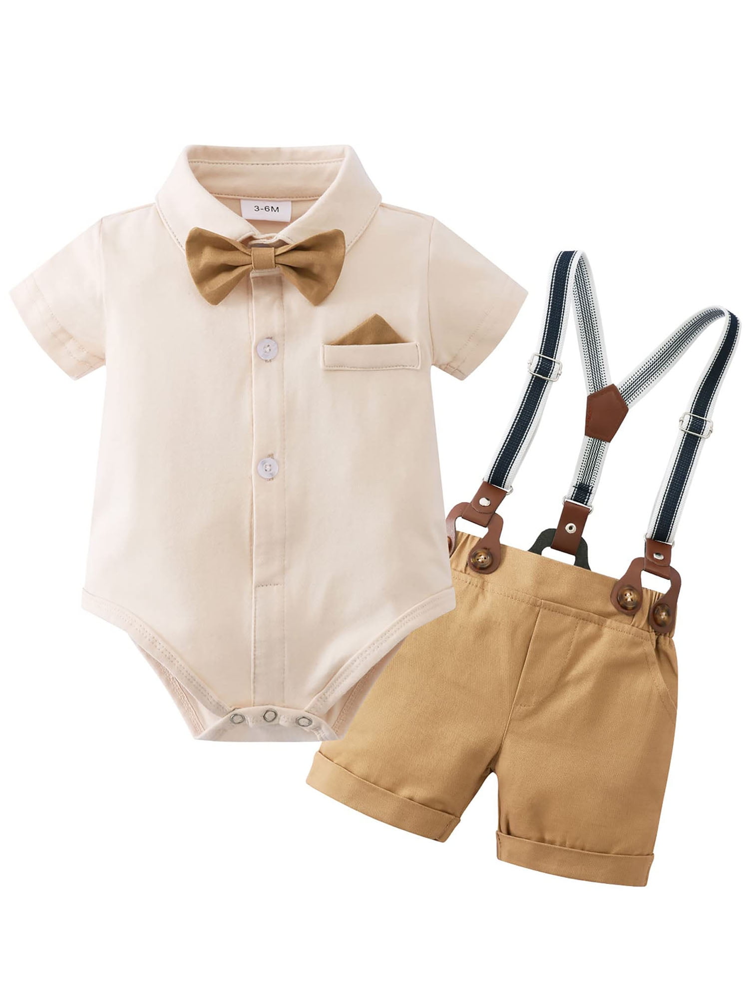 WESIDOM Infant Toddler Clothes Gentleman Shirt Suspender Pants Bowtie Summer Short Sleeve 0-24M 3pcs