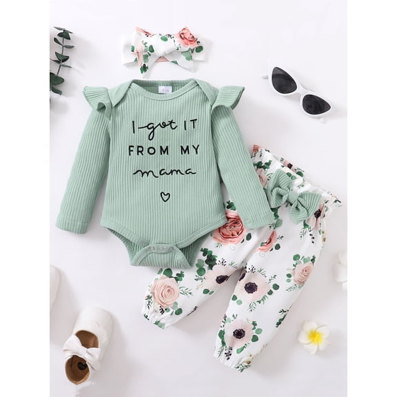 WESIDOM Newborn Baby Girl Clothes Infant Toddler Outfits Ruffle Floral Romper Pants Headband 3pcs