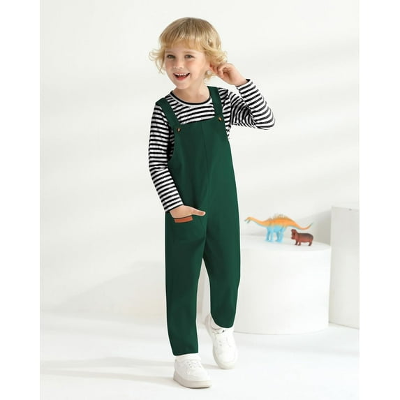 WESIDOM Toddler Baby Boy Clothes Fall Winter Outfit 6M-6T Boy Overalls Striped Print Long Sleeve Top + Romper with Straps