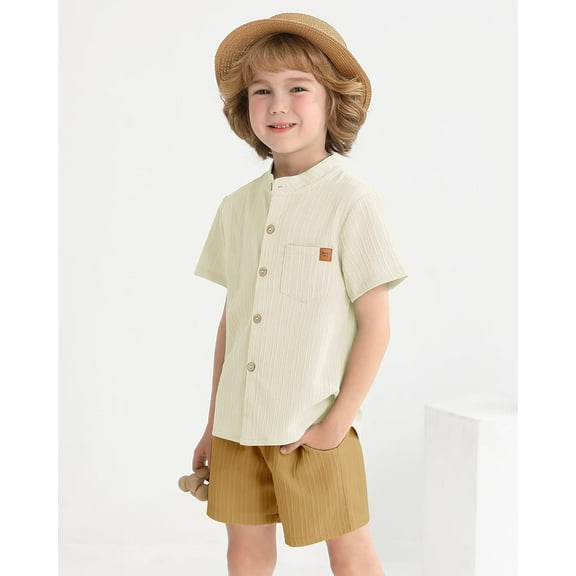 WESIDOM Toddler Boy Clothes Button-Down Shirts Short Sets Boy's 2 Piece Beach Outfits with Pockets 18M-7Y