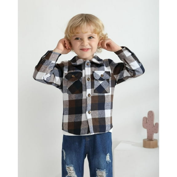 WESIDOM Toddler Boy Clothes Long Sleeve Collar Plaid Shirts Jacket Ribbed Jeans Pants Sets 1-6T Boys Fall Outfits