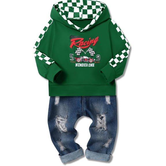 WESIDOM Toddler Boy Clothes,Long Sleeve Printing Hoodie Jeans Pants Toddlers Boys Outfits Set 1-6Y Kids Clothing