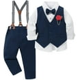 thumbnail image 1 of WESIDOM Toddler Boy Clothes Suit Formal Dress Shirt+Bowtie+Vest+Boutonniere+Suspender Pants Boys Gentleman Outfits Set, 1 of 14