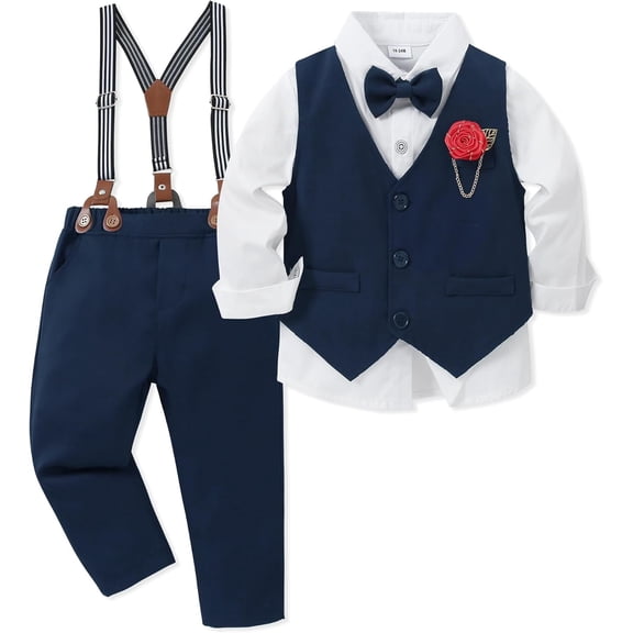 WESIDOM Toddler Boy Clothes Suit Formal Dress Shirt Bowtie Vest Boutonniere Suspender Pants Boys Gentleman Outfits Set