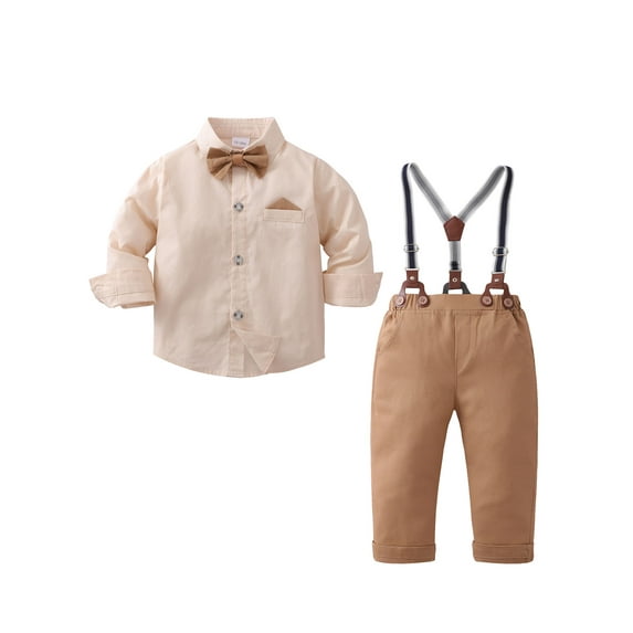 WESIDOM Toddler Boy Formal Clothes Suits Shirt Suspender Pants Bowtie Outfit Cotton Fabric 1-5T 3pcs