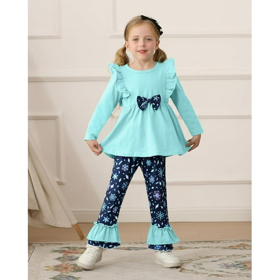 WESIDOM Toddler Girl Clothes Ruffle Shoulder Top+Floral Pants 1-6T Toddler Girls Outfits 2 Piece Sets