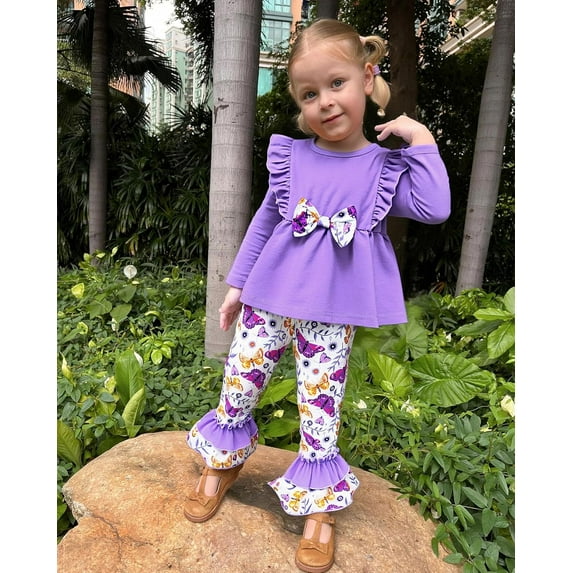 WESIDOM Toddler Girl Clothes Ruffle Shoulder Top+Floral Pants 1-6T Toddler Girls Outfits 2 Piece Sets