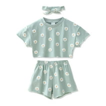 WESIDOM Toddler Girls Infant Cute Clothes Summer Floral Print Shirt Shorts Headband 3pcs 6M-5T Set