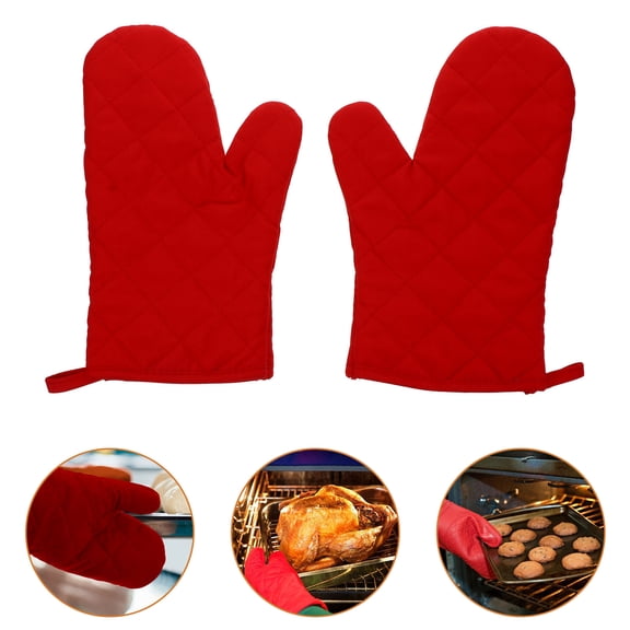 WESIEVYA 1 Pair Red Kitchen Mitts Heat Resistant Gloves for Cooking and Barbecues