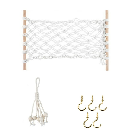 WESIEVYA 1 Set Fruit and Vegetable Hammock Cotton Rope Wood Metal Indoor Outdoor Home Decor Style