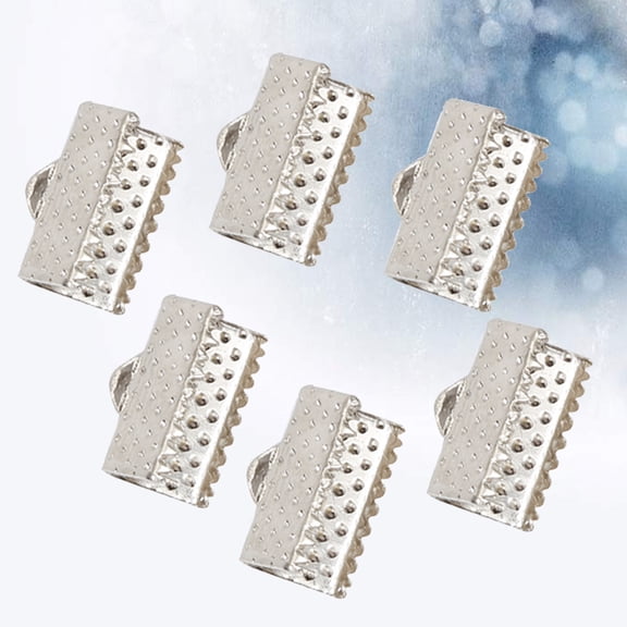 WESIEVYA 100Pcs Textured Plated Silver Crimp End Clamps Cord Ends with Easy Close Ribbon Holders