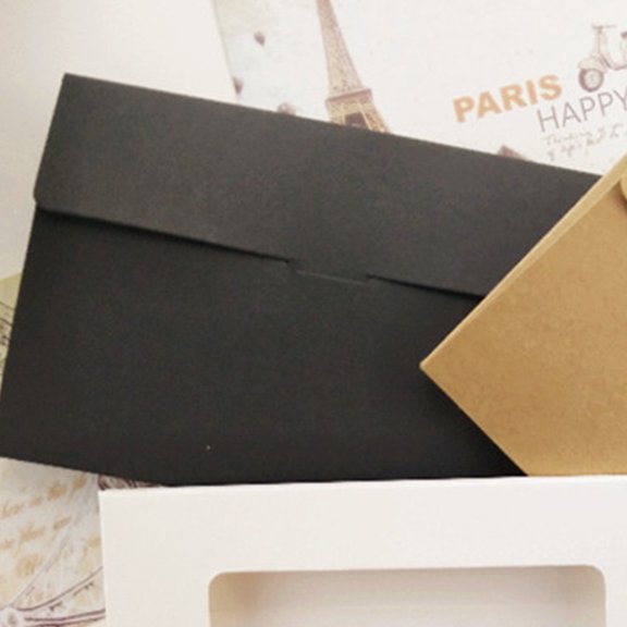 WESIEVYA 10Pcs Black Paper Envelope Boxes with Open Window for Practical Mailing Storage