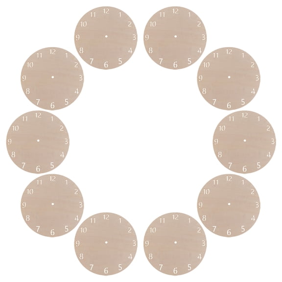 WESIEVYA 10Pcs DIY Unfinished Wood Clock Face Khaki Round Dial Replacement for Wall