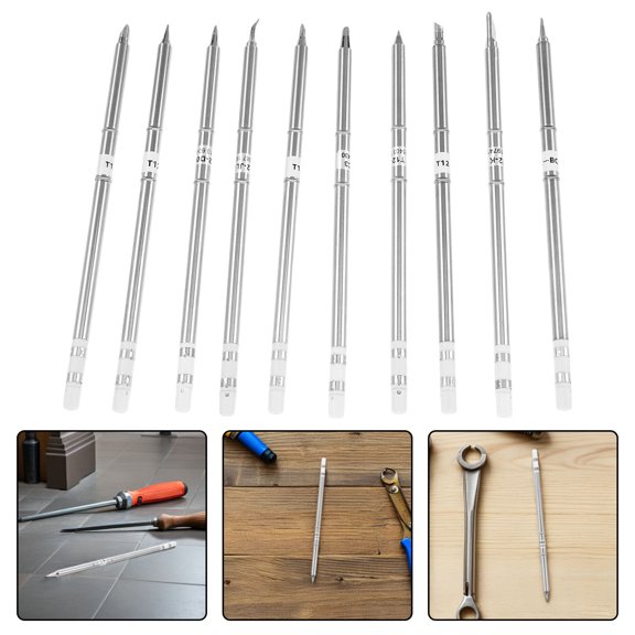 WESIEVYA 10Pcs Soldering Iron Tips Kit Plated Silver Metal Replacement with Quick Swap for Pcb and Electronics