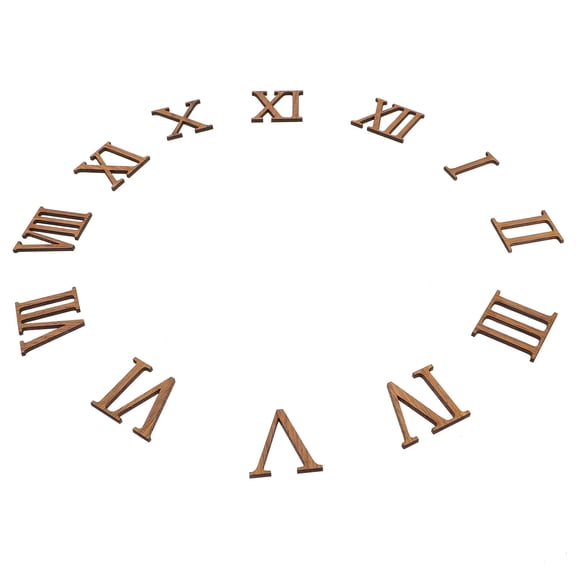 WESIEVYA 12-Piece Light Brown Wooden Roman Numerals Clock Number Kit for Wall Clock Repair, Replacement and Home Decor Parts