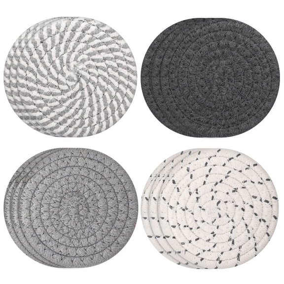 WESIEVYA 12Pcs Woven Cotton Drink Coasters Round Fabric Set Absorbent Tabletop Protectors for Kitchen