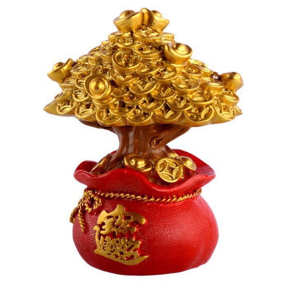 WESIEVYA 1Pc Eco Friendly Golden Resin Fortune Tree Decor for Desktop TV Cabinet Or Car Interior
