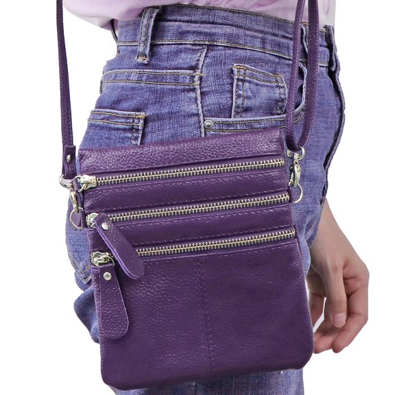 WESIEVYA 1Pcs Mobile Phone Pouch Bag Purple Second Layer Cowhide Casual Multi-functional Women Daily Use