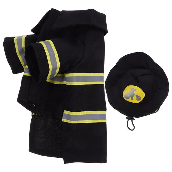 WESIEVYA 1Set Pet Dog Clothes Black Firefighter Uniform Style Performance Costume for Festive Pet Wear