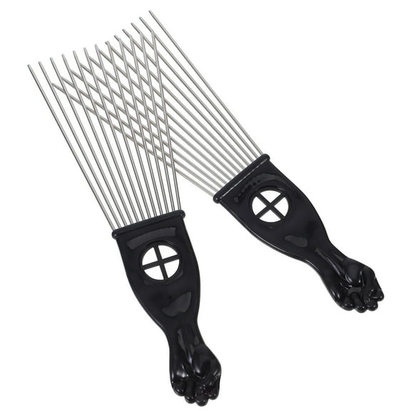WESIEVYA 2Pcs Black Steel Needle Comb Wide Tooth Rake Hair Brush for Professional Salon Use