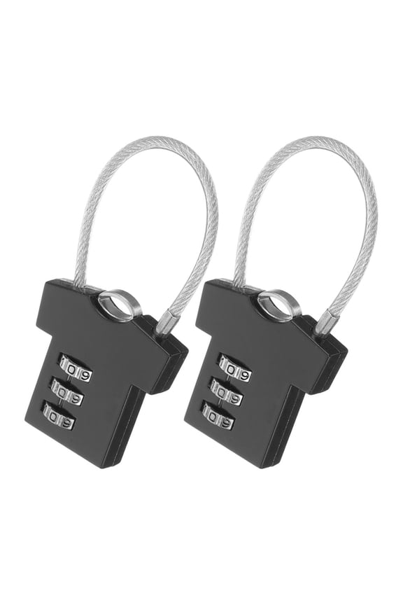 2Pcs Cable Luggage Locks with Combination Black Zinc Alloy for Backpack and Bike Seat