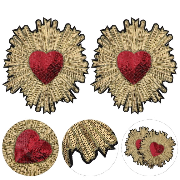 WESIEVYA 2Pcs Beige Embroidered Peach Heart Patch for Clothing Decor and Sewing Applique