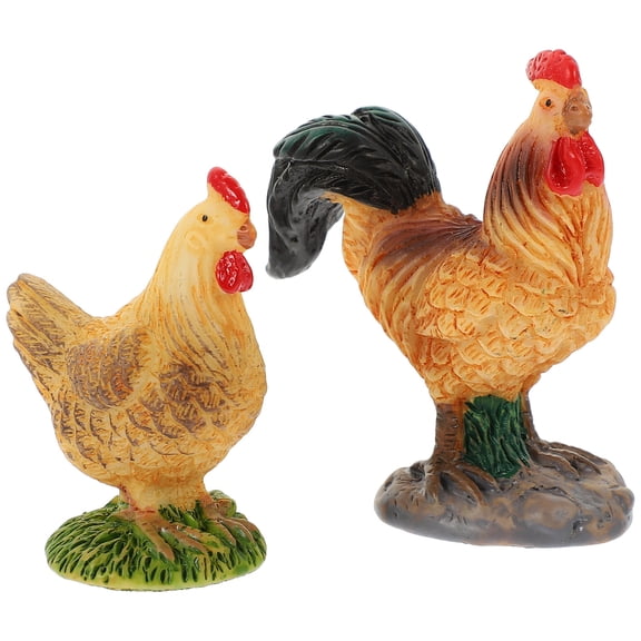 WESIEVYA 2Pcs Emulation Chicken Model Assorted Color Rooster Shape Hen Shape for Home Decoration Yard Decor