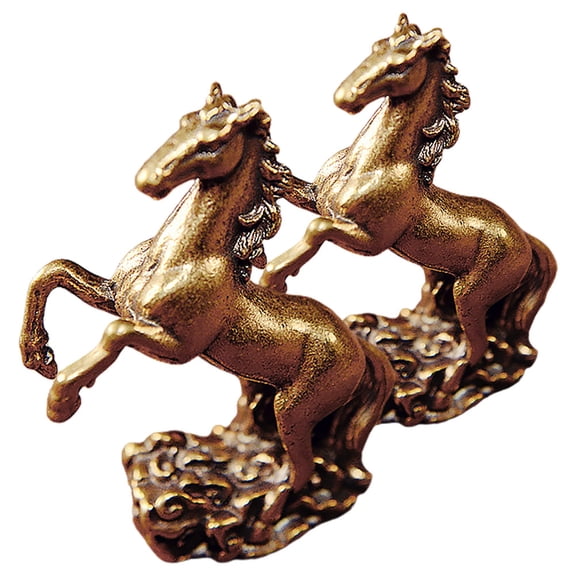 WESIEVYA 2Pcs Handcrafted Brass Horse Model with Symbolic Cloud Base for Elegant Home and Office Decor