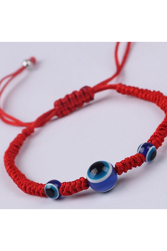 2Pcs Red Rope Bracelet Hand Knitted with Glass Bead Oriental Style Simple Decoration Accessory