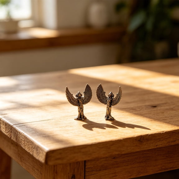 WESIEVYA 2Pcs Small Vintage Brass Angel Sculptures Golden Winged Decorative Statue for Home
