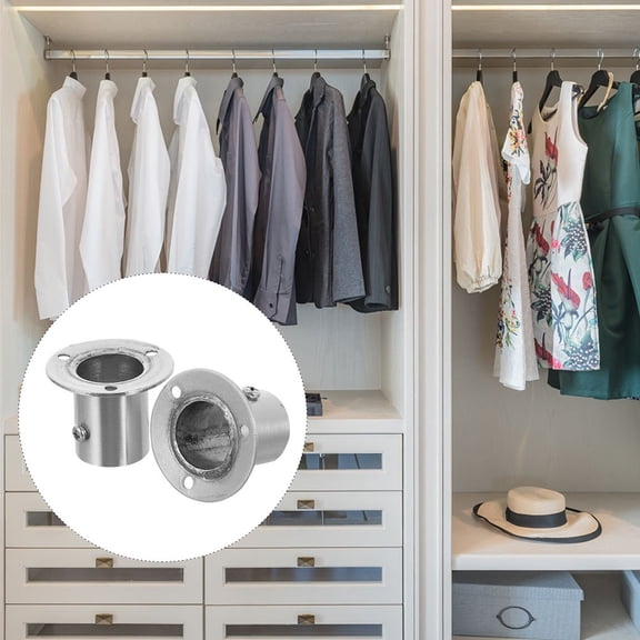 WESIEVYA 2Pcs Stainless Steel Closet Rod Bracket Plated Silver for Home Use Easy Install and Remove