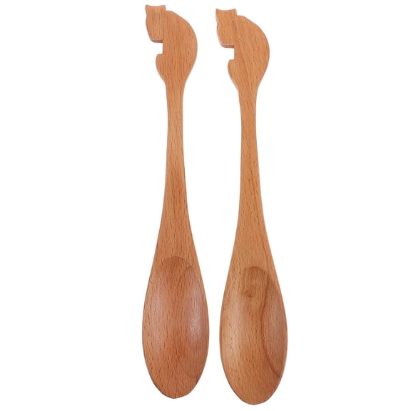 WESIEVYA 2Pcs Teaspoon Chocolate Long Handle Food-Grade Material 8.45*1.38*0.20in Wood Honey Spoon