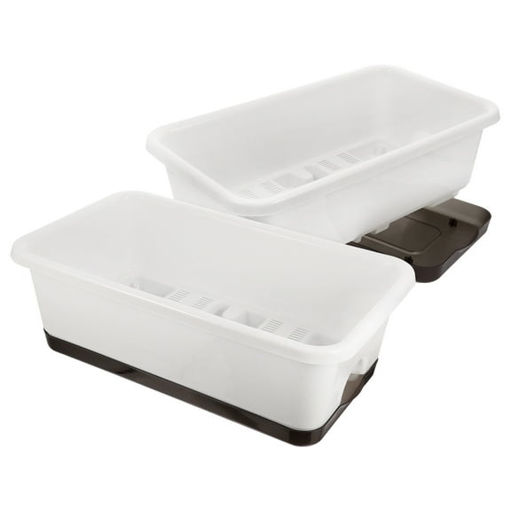 WESIEVYA 2Pcs White Window Box Planter Trough with Automatic Water Absorption for Garden Plants